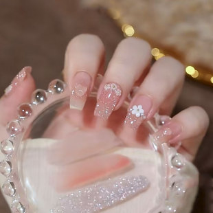 灿若繁星仙女花花水光碎钻爆闪手工定制光疗穿戴甲成品可拆卸甲片