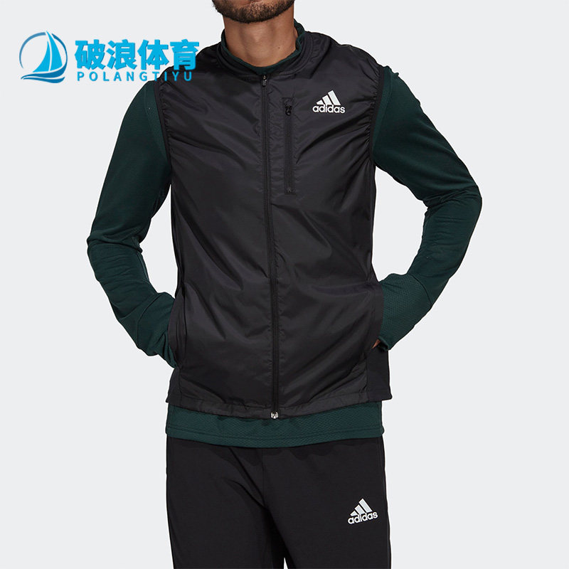 阿迪达斯男印花拉链修身运动马甲