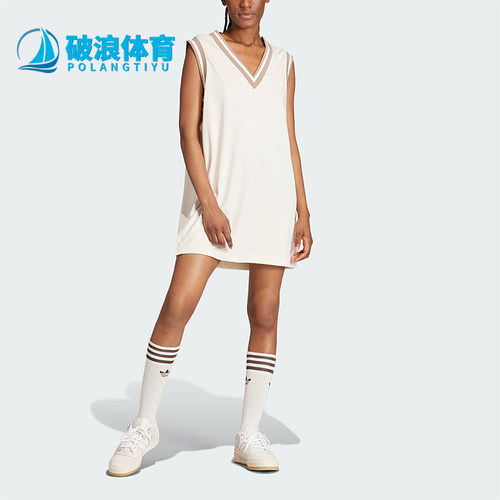 扣无袖连衣裙阿迪达斯女侧开排