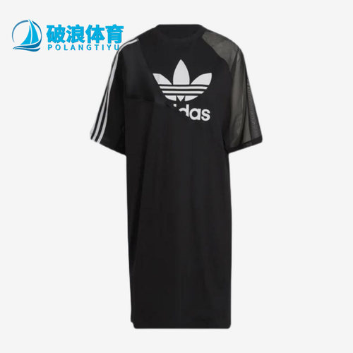 阿迪达斯透气女短袖恤长款连衣裙