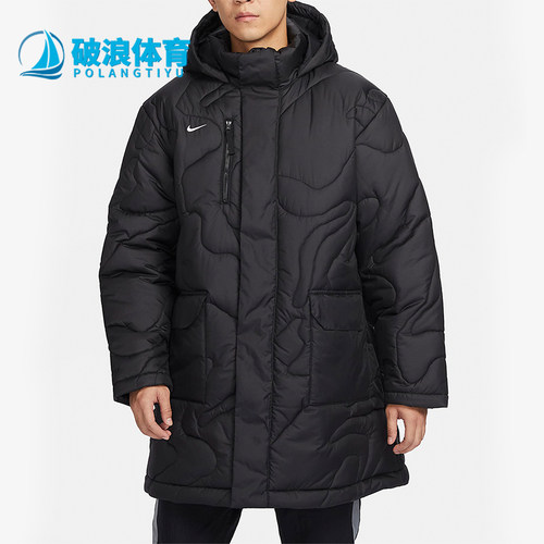 耐克男宽松连帽保暖防风中长棉服