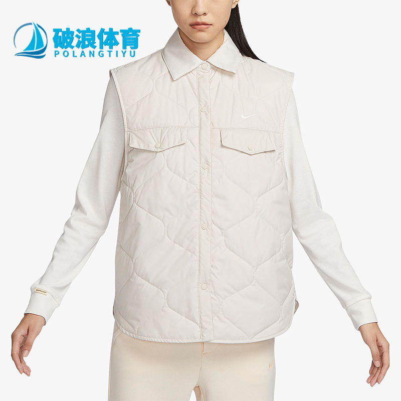 耐克女简约保暖翻领无袖棉马甲