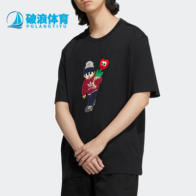 阿迪达斯男女印花运动短袖恤