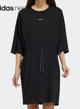 Adidas/阿迪达斯正品NEO 女子收腰运动休闲半袖连衣裙 H61996