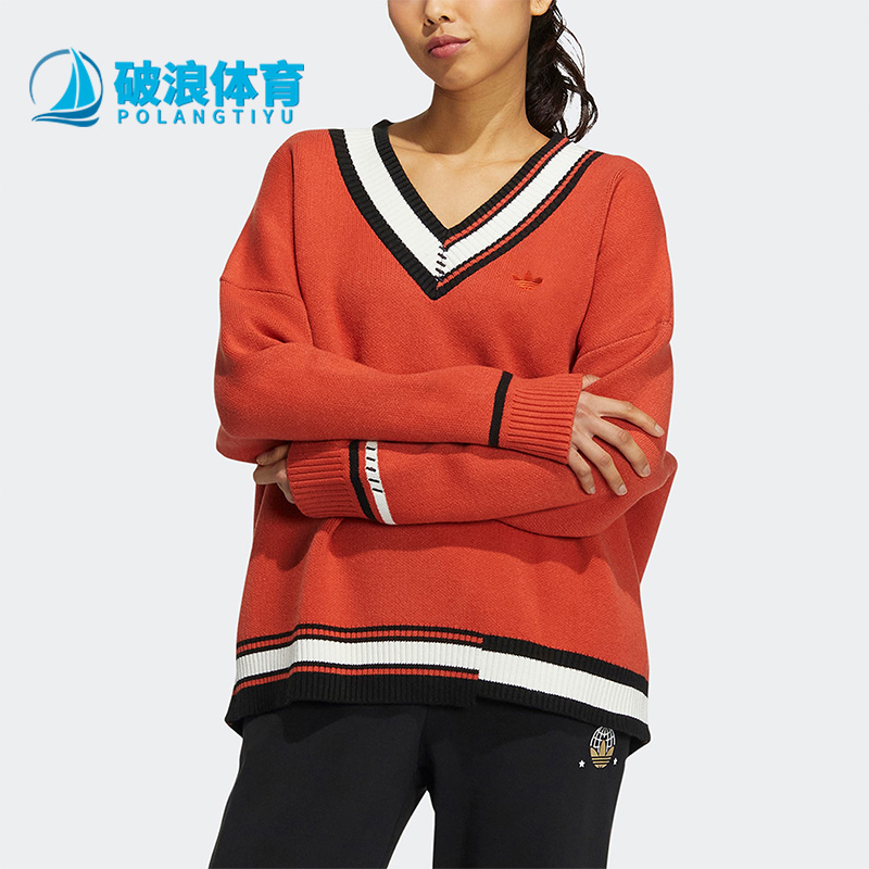 阿迪达斯女子复古领毛衣套头衫