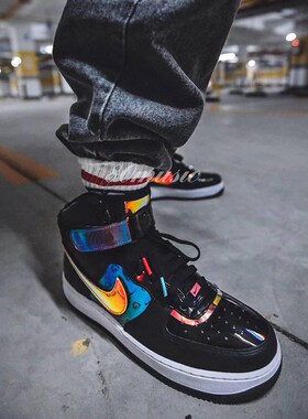 Nike/耐克正品 Air Force 1 AF1黑镭射 炫彩 高帮空军板鞋 DC0831
