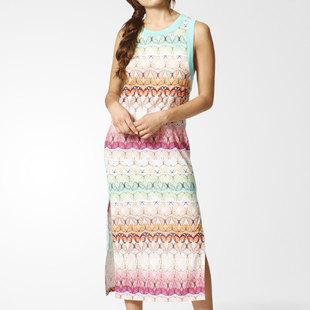 无袖 Adidas 女子长款 三叶草夏季 T恤连衣裙BJ9035 阿迪达斯正品