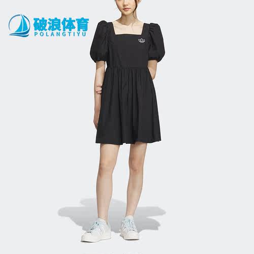 动灯笼袖连衣裙阿迪达斯正品女运