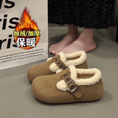 全包勃肯女鞋加绒雪地靴2025新款冬季一脚蹬毛毛鞋博肯棉鞋子34码