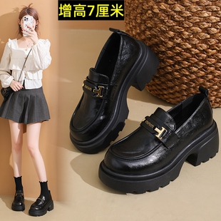 厚底乐福鞋女款2025秋新款职场小黑鞋英伦风皮鞋粗跟百搭单鞋34码