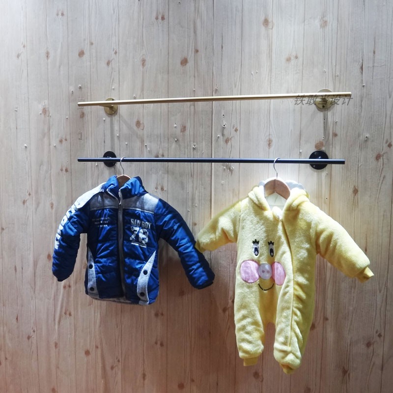 女装店横杆挂衣架上墙展示架壁挂货架童装店墙壁正挂服装架金银色