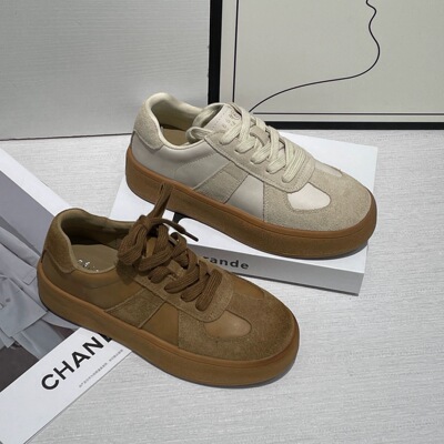 骄履女鞋欧洲站2025新款欧洲站真皮厚底休闲德训鞋女单鞋91638