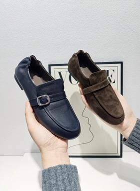 诗米高真皮圆头英伦风软底一脚蹬平底乐福鞋女单鞋豆豆鞋70163