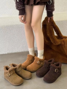 真皮女鞋 963 时尚 雪地靴勃肯鞋 圆头平底舒适加绒保暖棉鞋 2025款