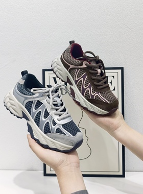 诗米高2025新款真皮厚底老爹鞋女小个百搭增高运动休闲鞋87199