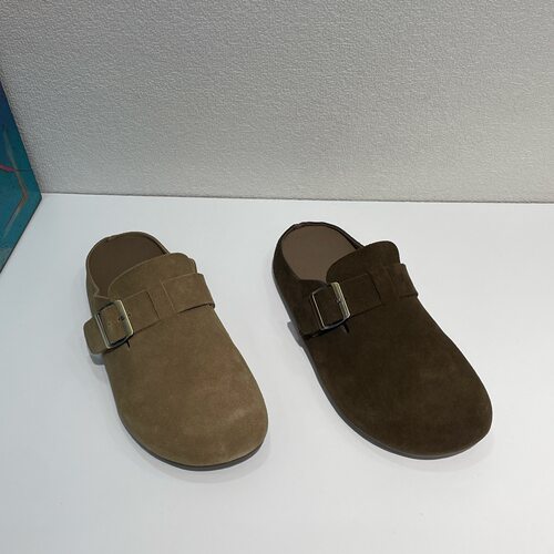 烟雨诗情67复古勃肯包头半拖鞋女磨砂皮搭扣外穿穆勒软底博肯鞋