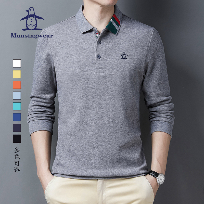 MUNSINGWEAR万星威高尔夫男长袖POLO衫T恤时尚休闲拼色打底衫百搭