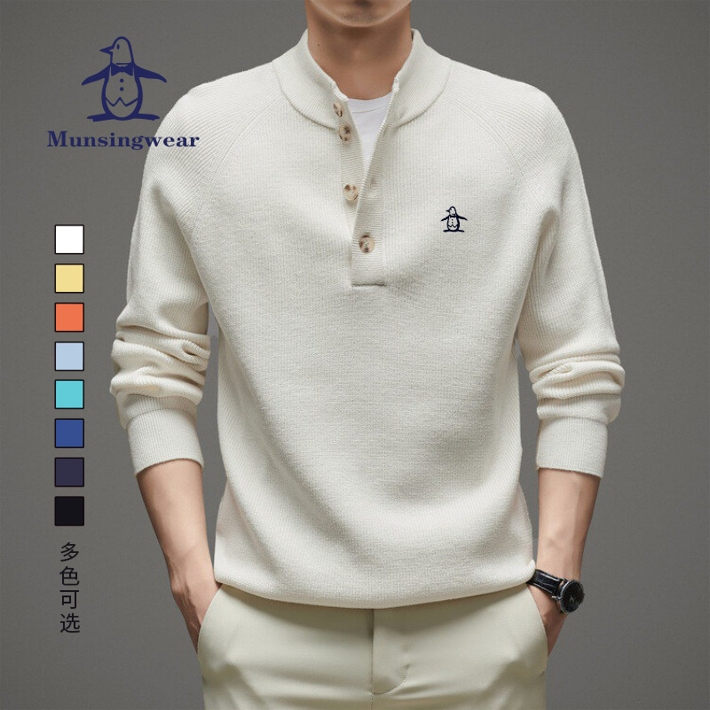 MUNSINGWEAR万星威高尔夫男立领纽扣针织衫长袖毛衣新款休闲POLO
