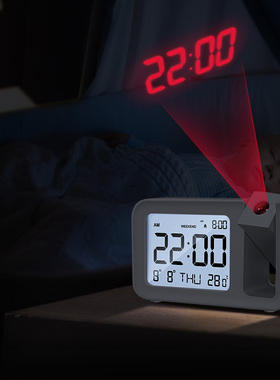 日本多功能投影闹钟桌面时钟学生用创意投射表床头电子钟起床神器