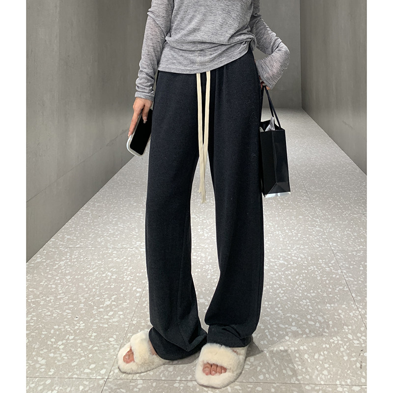 ebenb黑色糯米裤春秋加厚加绒裤子女小个子直筒休闲裤垂感阔腿裤