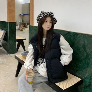 学院风甜美无袖叠穿棉衣马甲外套女学生韩版宽松百搭面包服背心潮