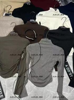 ADD打底衫2026春季新款韩版半高领设计感长袖T恤修身显瘦垫肩上衣