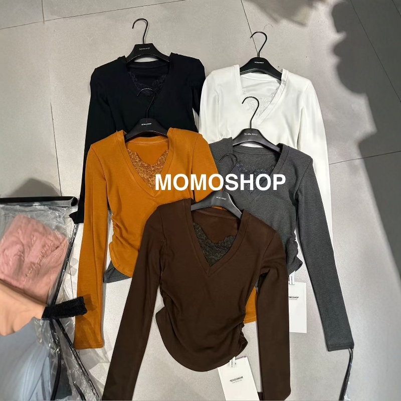 momo蕾丝拼接设计感加绒T恤