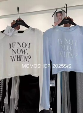 momo打底2025夏新款韩版圆领设计感字母印花长袖防晒T恤显瘦上衣