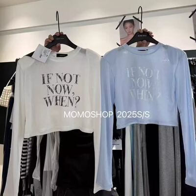 momo打底2025夏新款韩版圆领设计感字母印花长袖防晒T恤显瘦上衣