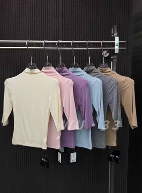 wu33打底2025夏新款韩版设计感小众半高领短袖T恤修身显瘦上衣女