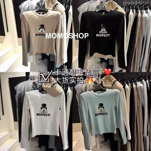 圆领洋气减龄卡通印花长袖 磨毛T恤短上衣 2025冬新韩版 momo打底衫