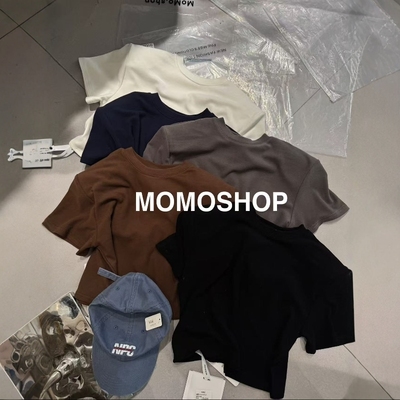 momo韩版圆领双面绒短袖T恤