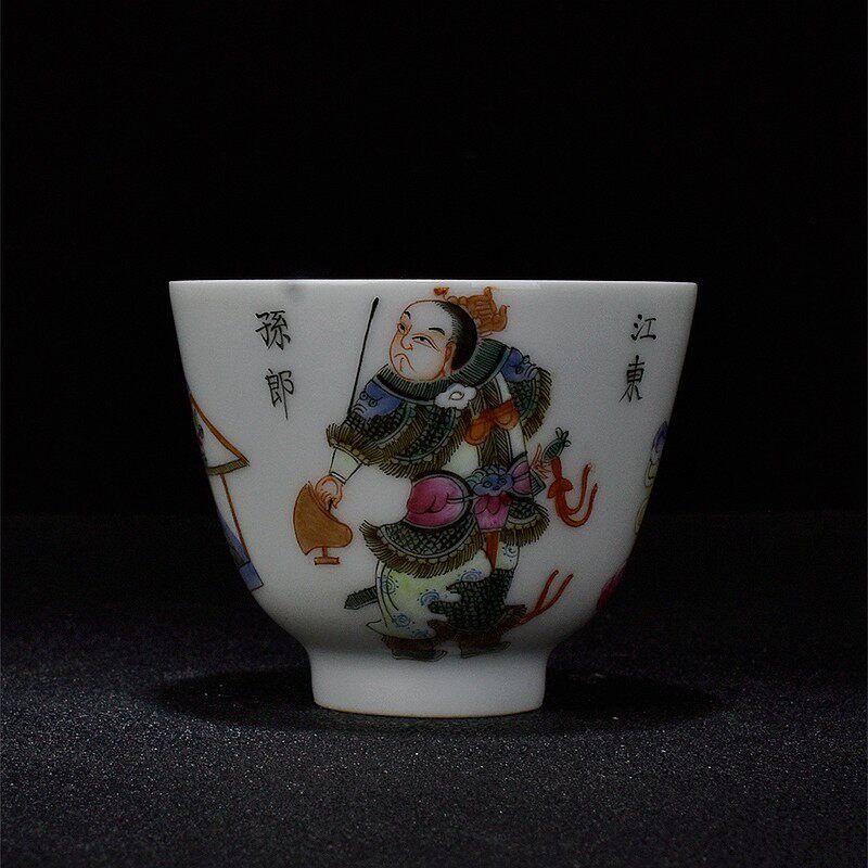 景德镇老厂瓷手绘无双谱品茗杯茶杯茶盅文革瓷茶碗主人杯茶器