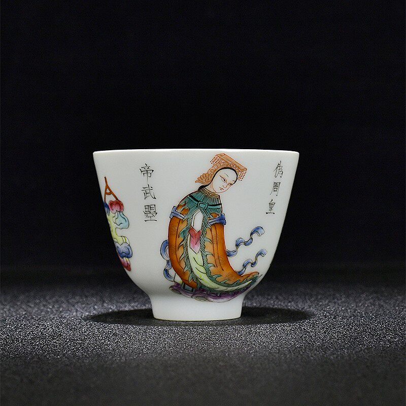 景德镇仿古瓷品茗杯主人杯茶杯茶碗茶盅手绘粉彩无双谱杯红色收藏