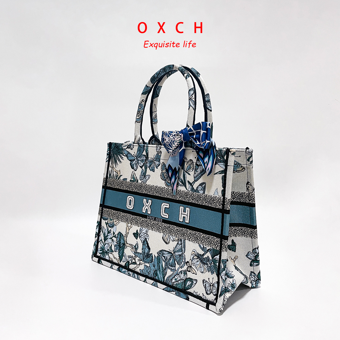 蝴蝶刺绣托特包女大容量