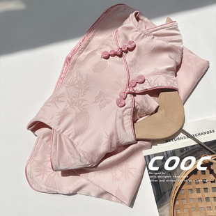 25夏季新款女童粉色提花仿真丝缎面旗袍盘扣连衣裙小女孩洋气汉服