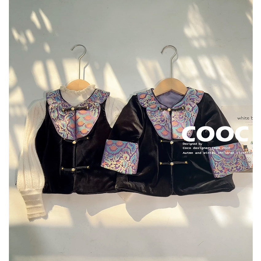 2025秋冬儿童国风丝绒拼接织锦马甲唐装小女孩洋气盘扣宽松外套,童装/婴儿装/亲子装,唐装,淘宝优惠券,粉丝福利购,淘宝优惠卷
