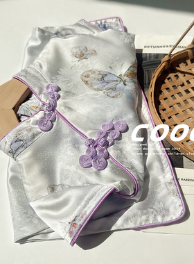 2025夏季新款女童紫色仿真丝旗袍盘扣连衣裙小女孩洋气新中式汉服