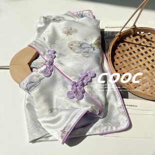 2025夏季新款女童紫色仿真丝旗袍盘扣连衣裙小女孩洋气新中式汉服