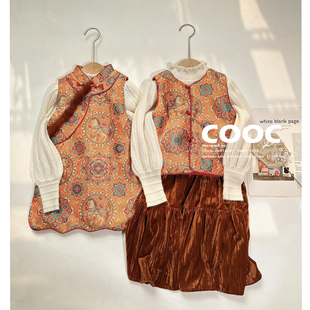 2025秋冬女童姐妹装拜年服旗袍小女孩洋气马年织锦提花马甲旗袍