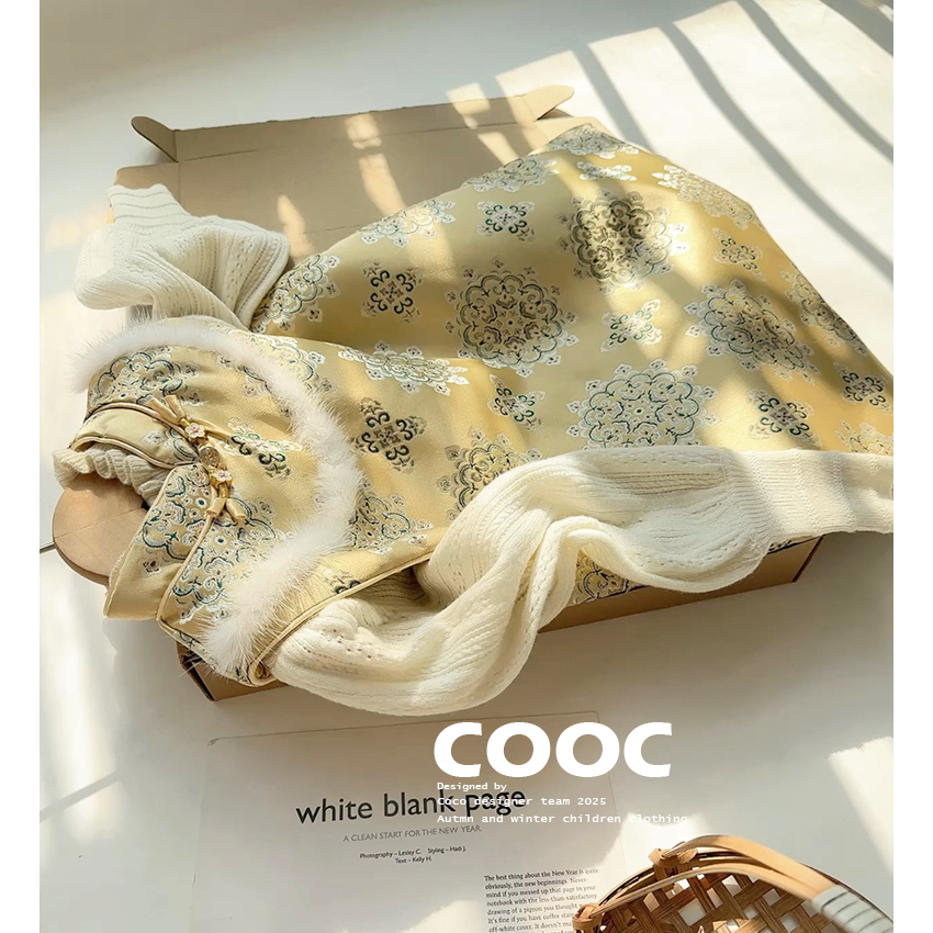 2025秋冬女童水貂毛背心裙旗袍小女孩洋气夹棉盘扣新中式连衣裙