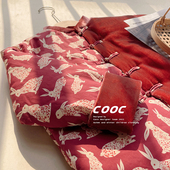 宝宝豆沙色花纹兔中国风真丝丝绒童装 2025秋冬儿童新款 棉衣唐装