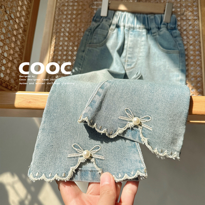 2025秋冬新款女童喇叭刺绣牛仔裤