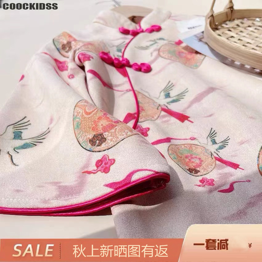 鹿皮绒女童2023春秋新款旗袍长袖宝宝连衣裙改良中国风汉服生日