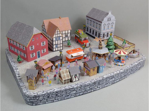 手工制作社区广场建筑场景纸模型