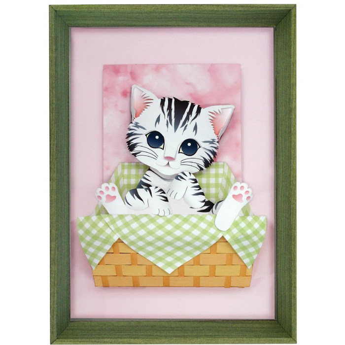 儿童益智diy立体手工制作小花猫立体纸浮雕壁挂挂饰装饰3d纸模型