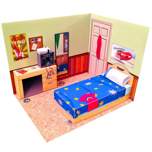儿童益智DIY立体手工制作3D纸质模型房屋内饰卧室场景纸模型折纸
