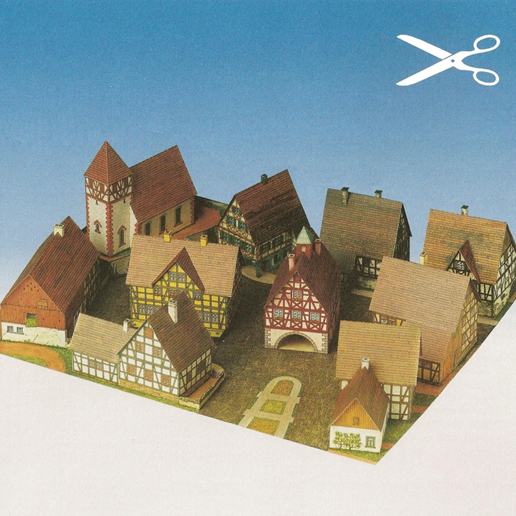 手工制作中世纪村庄村镇3D纸模型