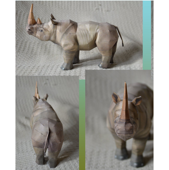 儿童益智diy立体手工制作仿真动物大犀牛3d纸质模型纸艺玩具
