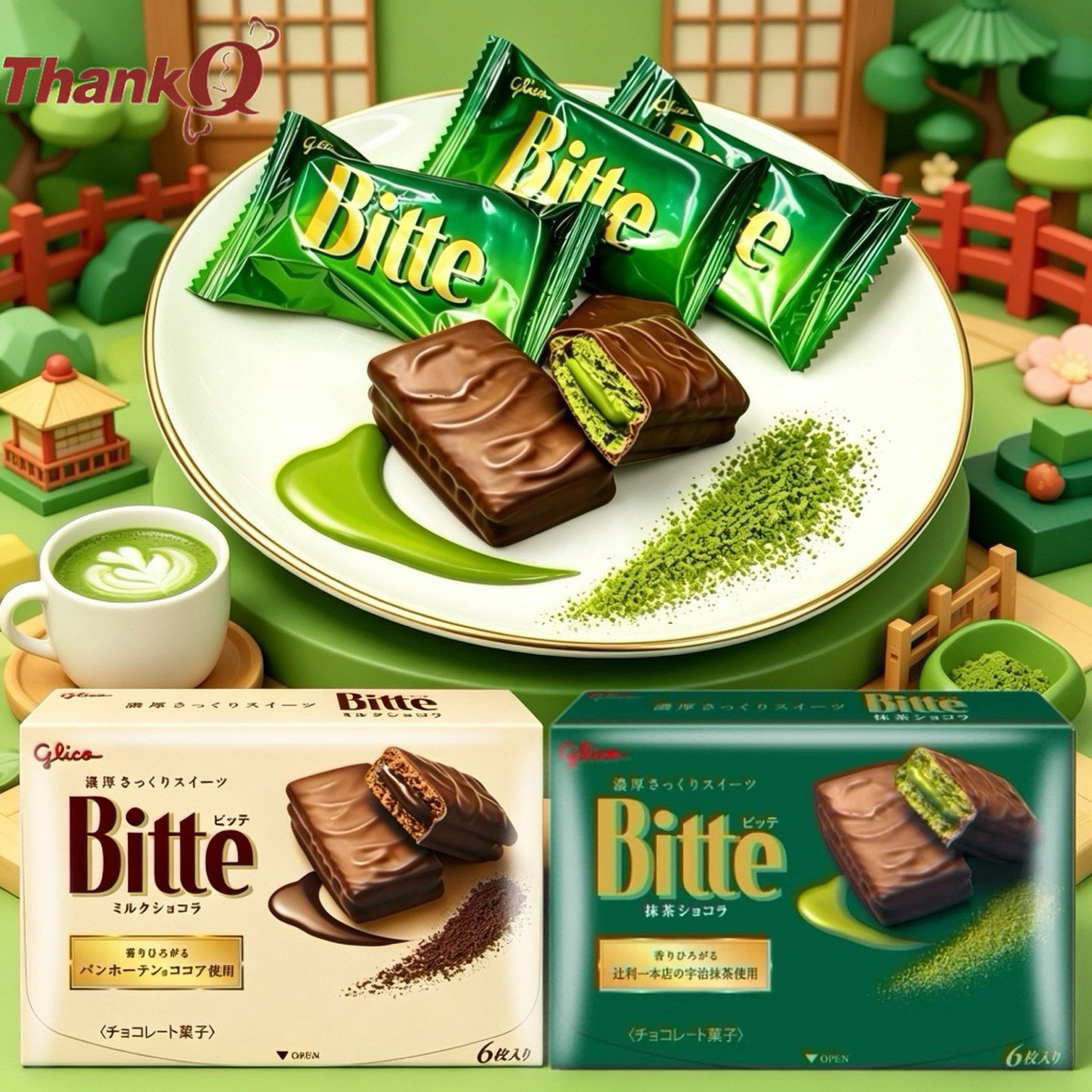日本进口零食glico格力高bitte特浓抹茶巧克力派牛奶夹心威化饼干
